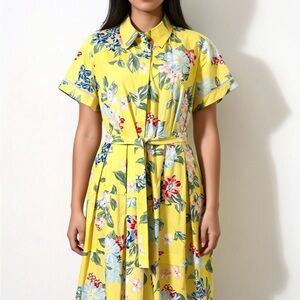 Anthropology Donna Morgan Yellow Floral Shirt Dress